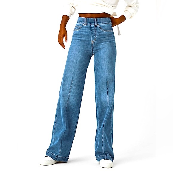 SPANX Shape Plus Size EveryWear Seamed-Front Wide Leg Cotton Denim Jeans Size 1X